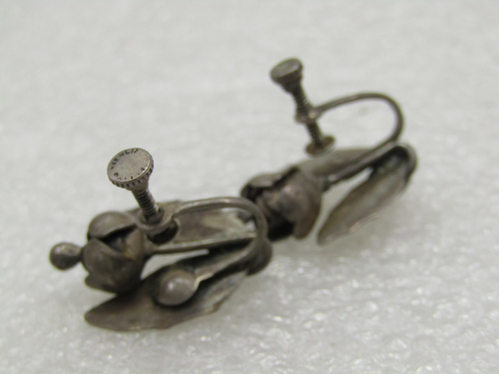 Vintage Sterling Leaf & Blossom Earrings, 1930's-1940's Screwback - 6