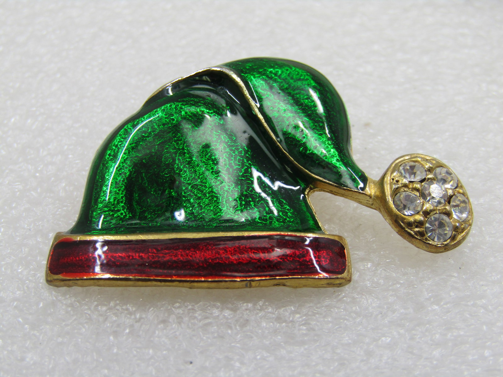 Vintage Clioisonne Red & Green Santa Cap with Rhinestones - 5