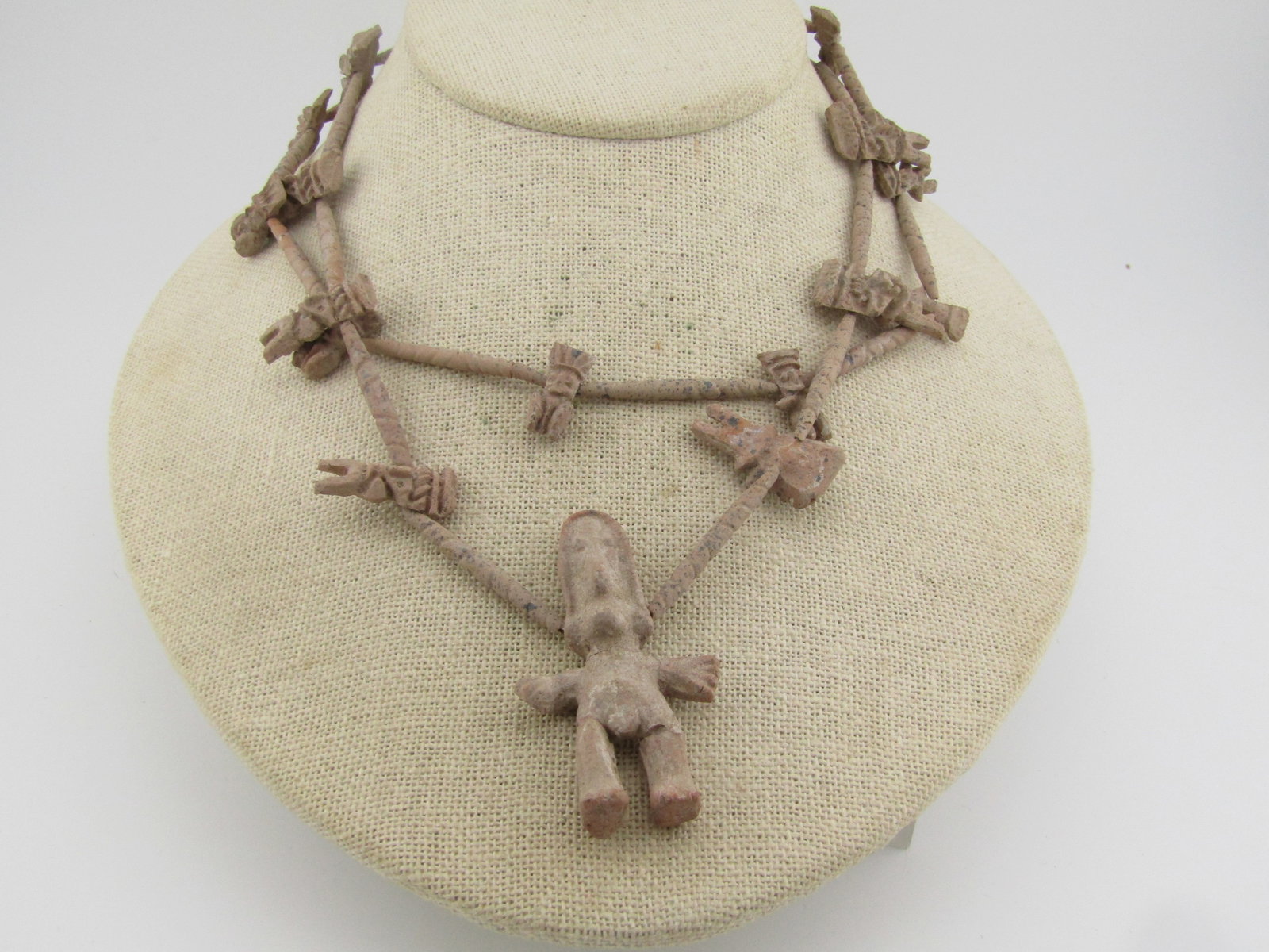 Vintage Lightweight Clay Figural Beaded Necklce, 32", Primitive Design/Handmade - 2