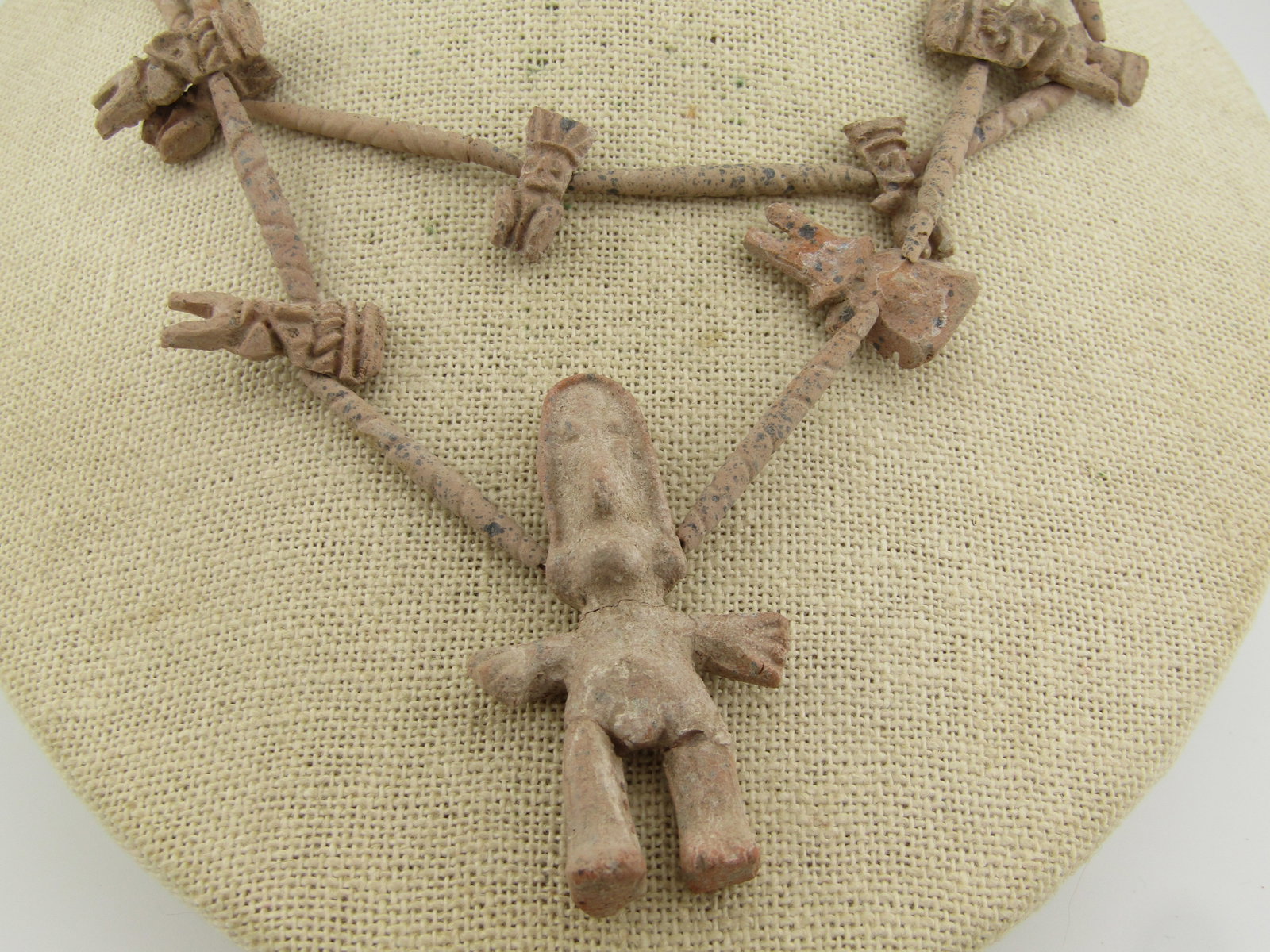 Vintage Lightweight Clay Figural Beaded Necklce, 32", Primitive Design/Handmade - 3