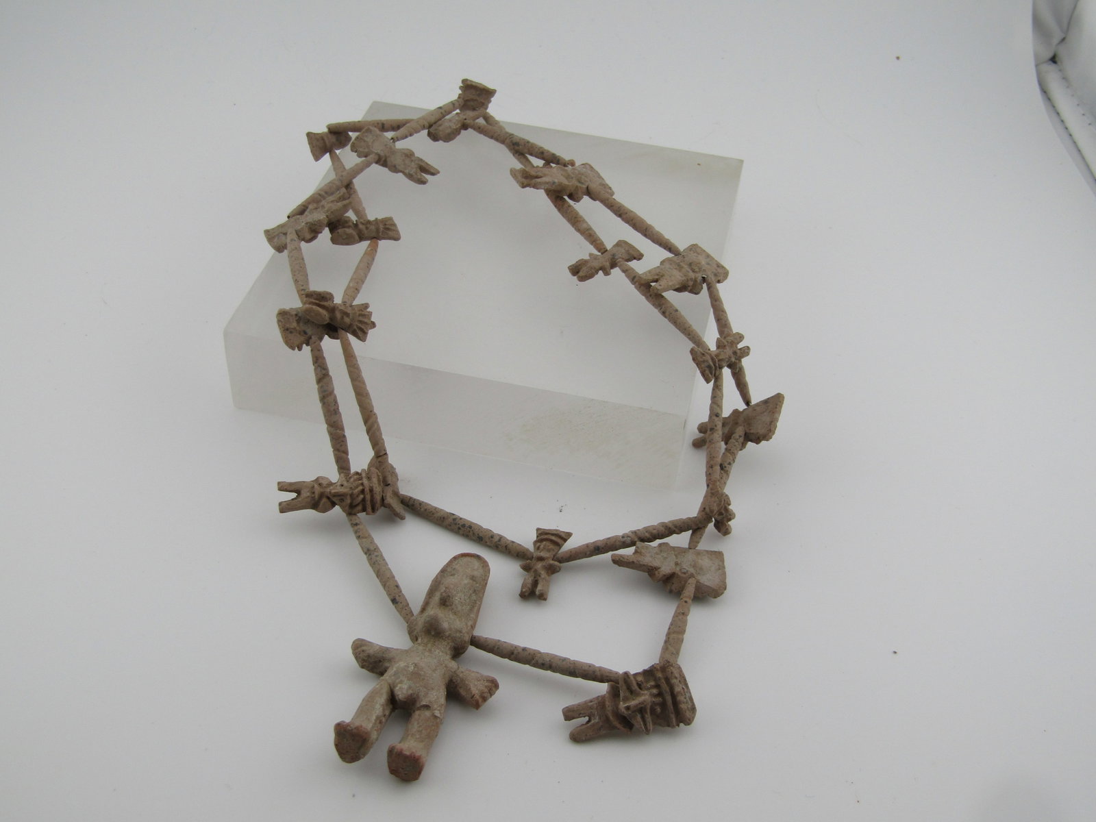 Vintage Lightweight Clay Figural Beaded Necklce, 32", Primitive Design/Handmade - 4