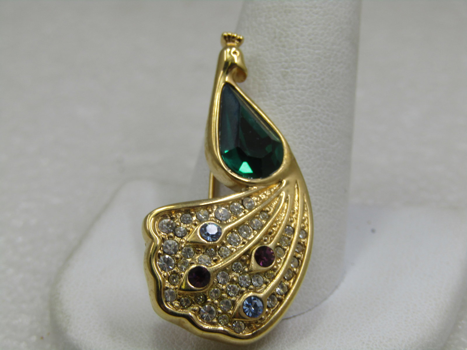 Vintage Rhinestone Peacock Brooch, 1.75", Gold Tone, 1970's-1980's - 3