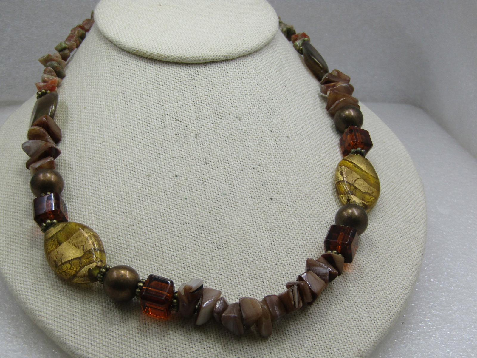 Vintage Polished Agate, Amber Glass Beaded Necklace, Premier Designs, 21" - 2