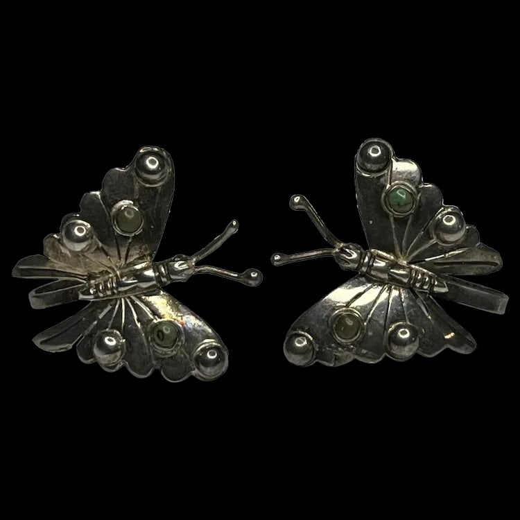 Vintage Sterling Silver MEXICO Butterfly Screw Back Earrings (1 of 6)