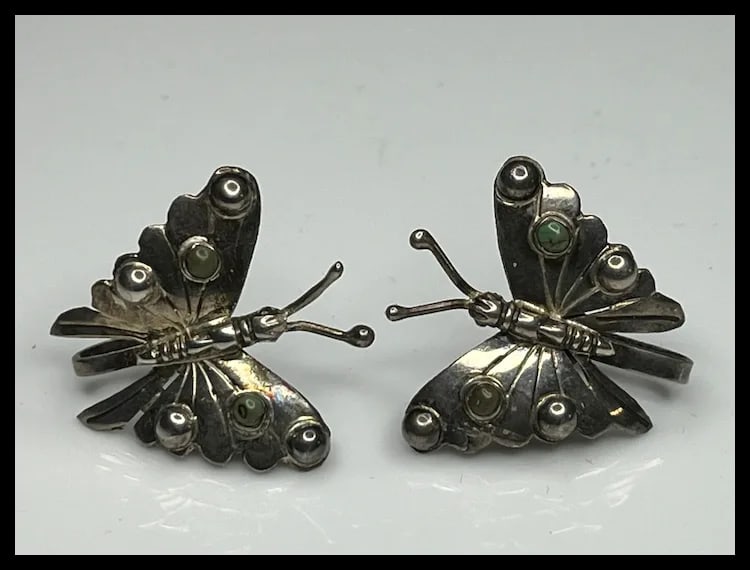 Vintage Sterling Silver MEXICO Butterfly Screw Back Earrings - 2