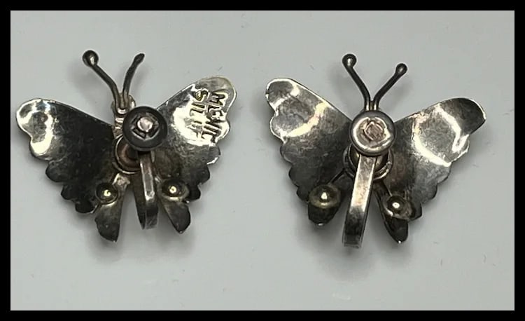 Vintage Sterling Silver MEXICO Butterfly Screw Back Earrings - 5