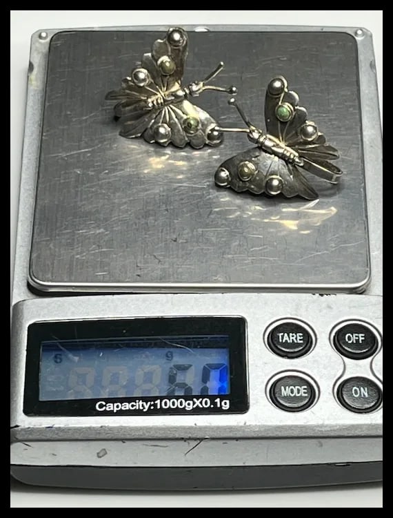 Vintage Sterling Silver MEXICO Butterfly Screw Back Earrings - 6