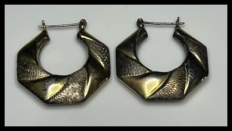 Estate Sterling Silver/Gold Geometric Hoop Earrings - 2