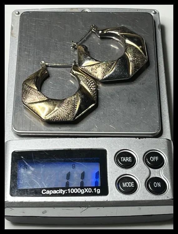 Estate Sterling Silver/Gold Geometric Hoop Earrings - 5