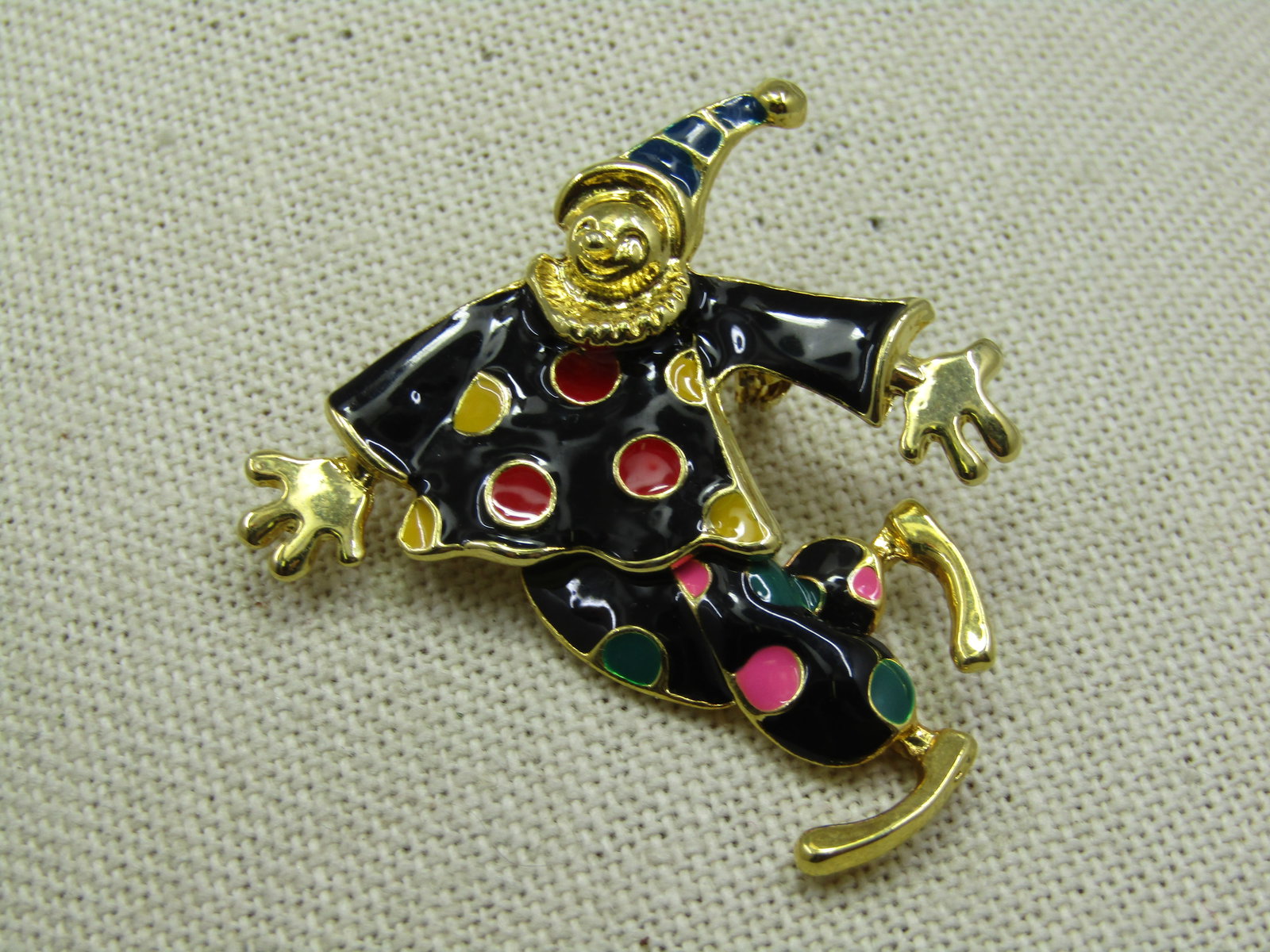 Vintage Enameled Articulated Clown Brooch, 2" - 3