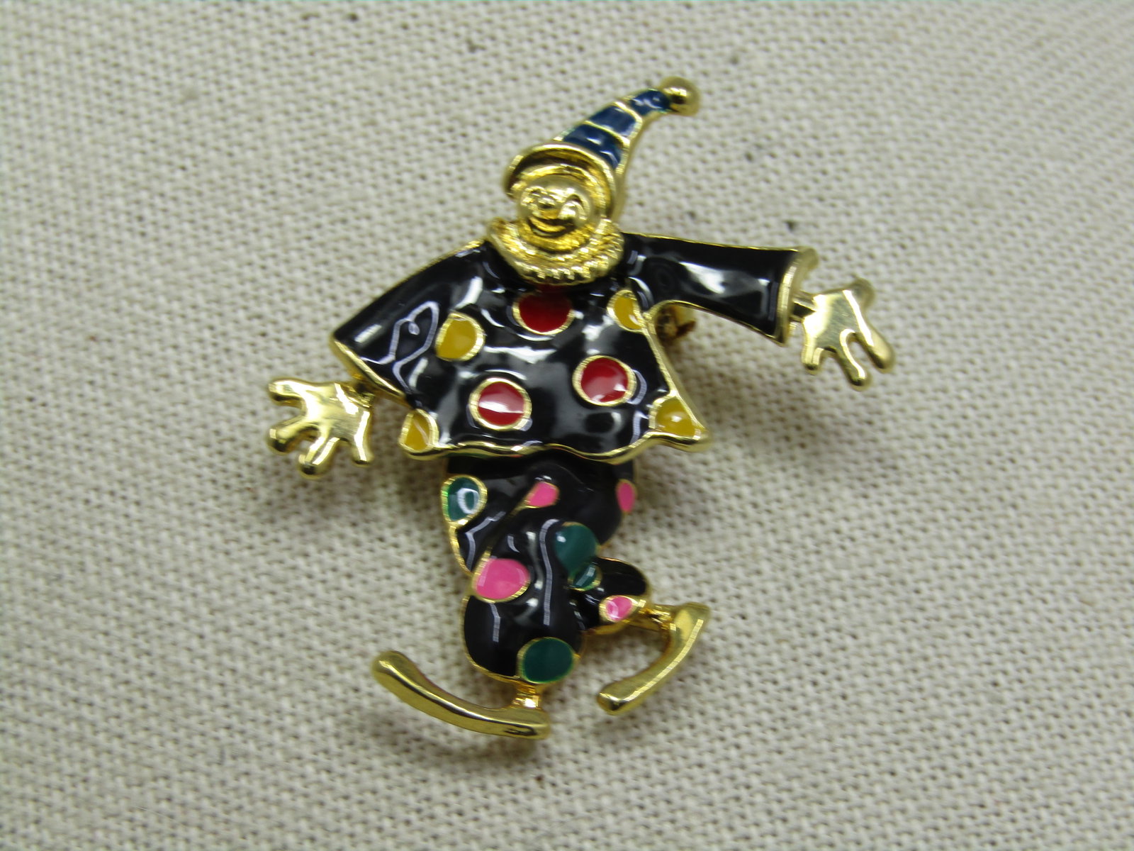 Vintage Enameled Articulated Clown Brooch, 2" - 4