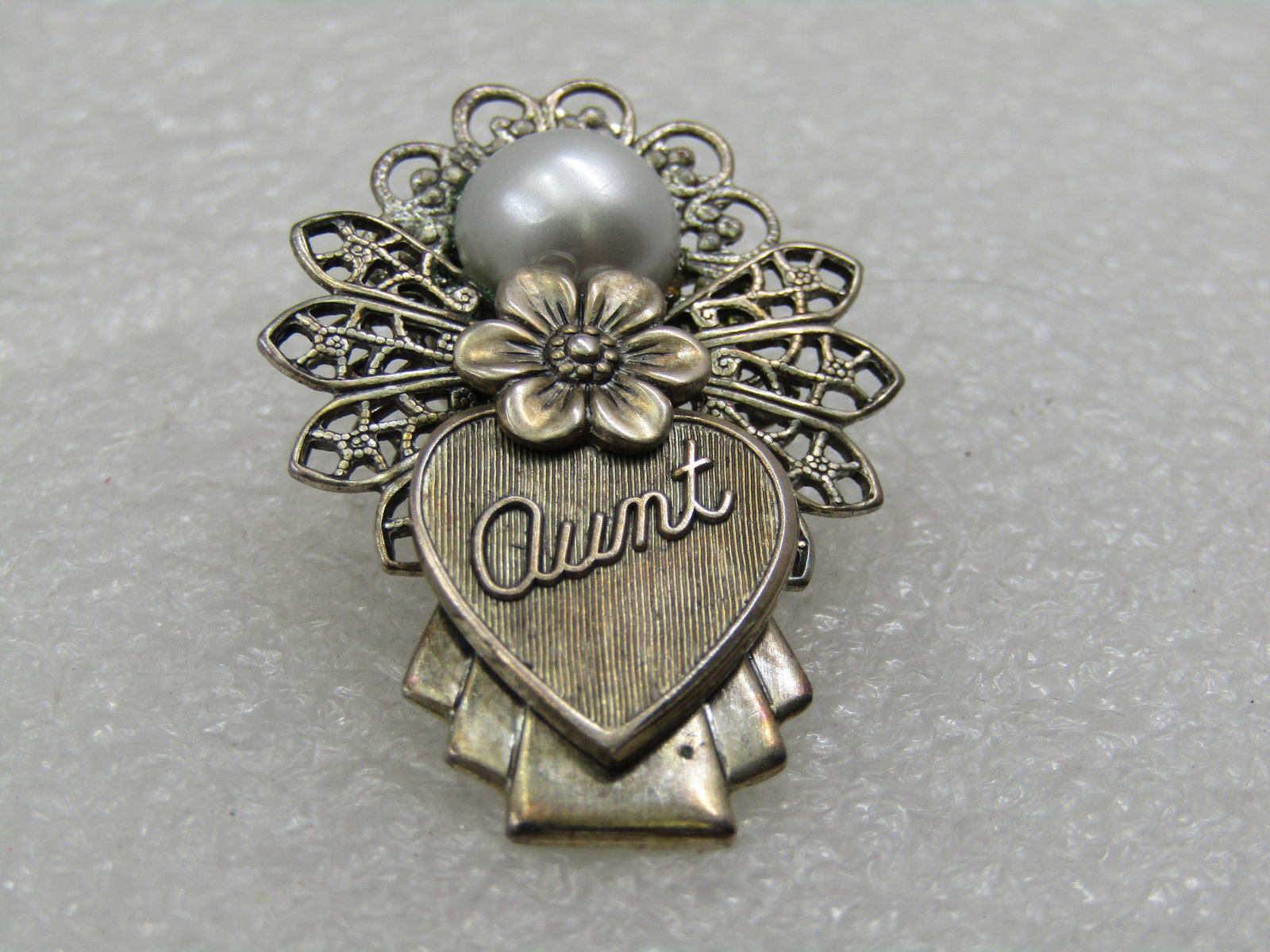 Vintage Filigree Aunt Angel Brooch, Silver Tone, 1.5" - 2