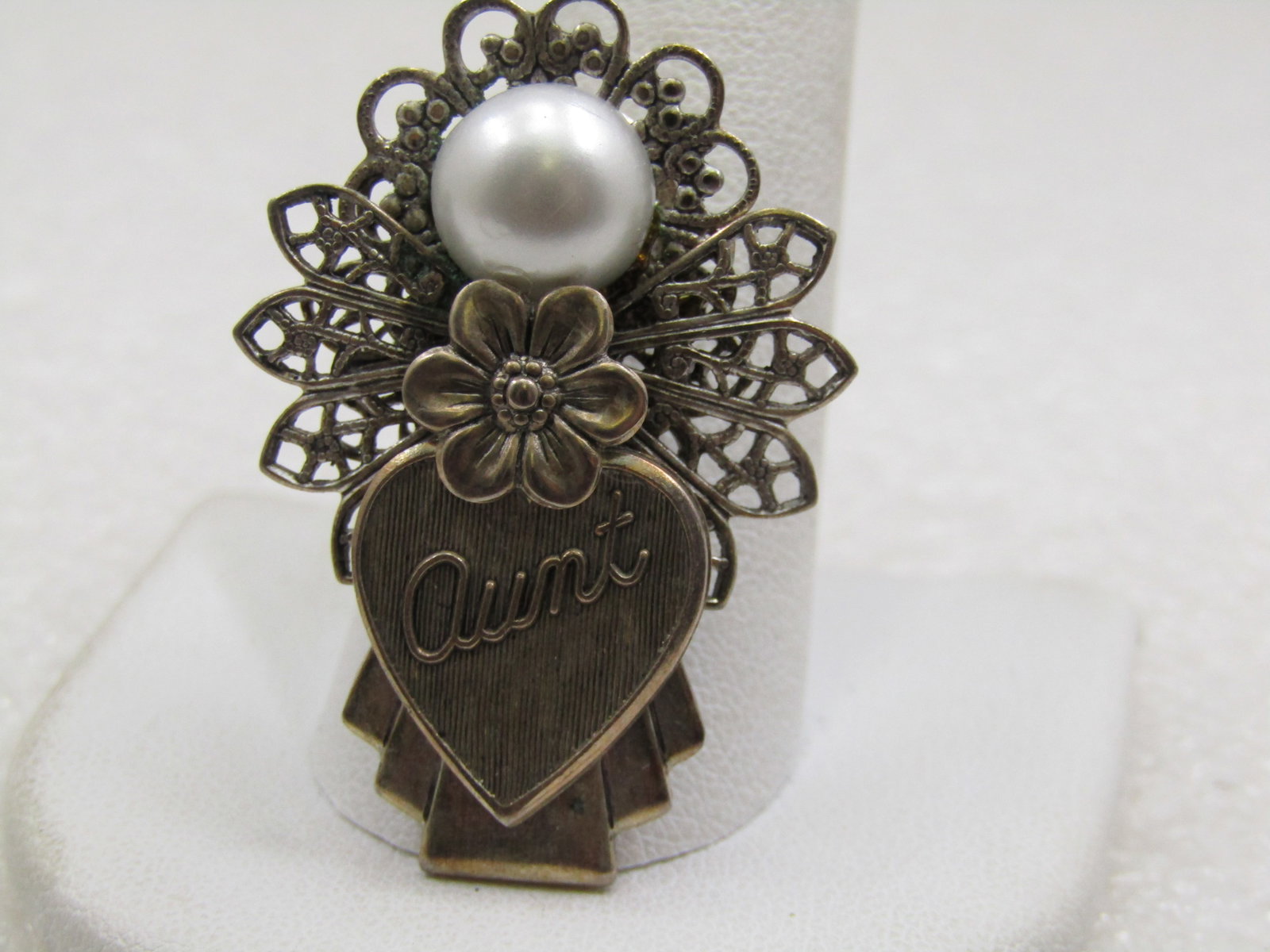 Vintage Filigree Aunt Angel Brooch, Silver Tone, 1.5" - 4