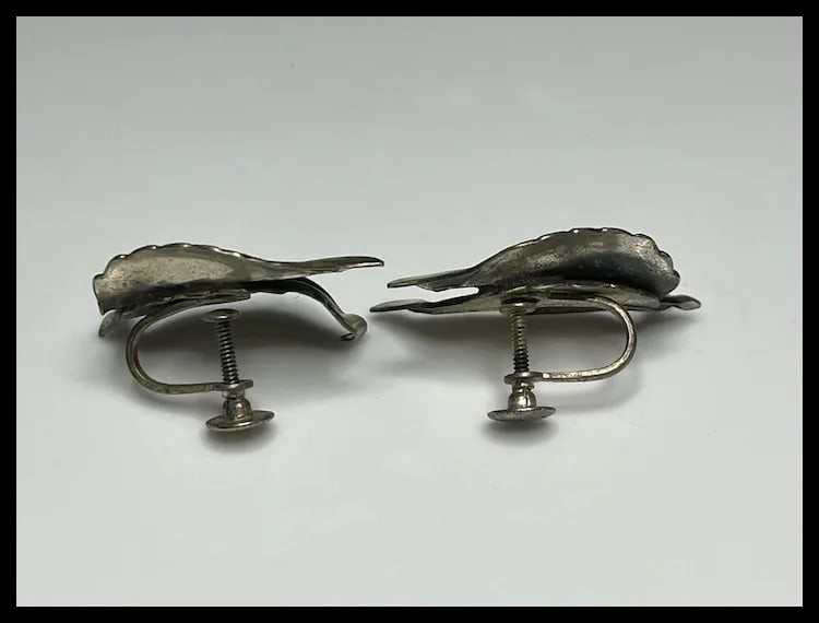 Vintage Jewel Art Sterling Silver Leaf Screw Back Earrings - 4