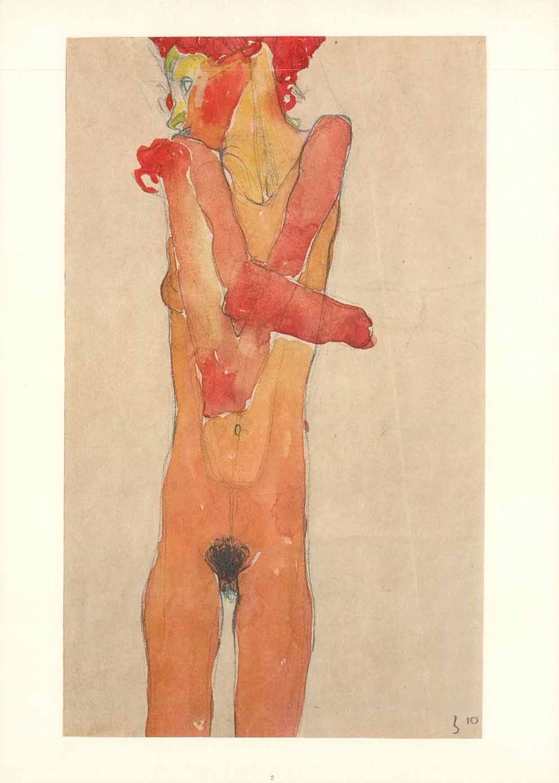 Schiele Lithograph 2 Figure Girl with crossed arms: Title: Schiele Lithograph 2 Figure Girl with crossed arms Description: Artist:Egon Schiele Country:Austria Title:Figure Girl with Crossed Arms Medium:Lithograph - 2 Marks:Signed in plate Printed:1968