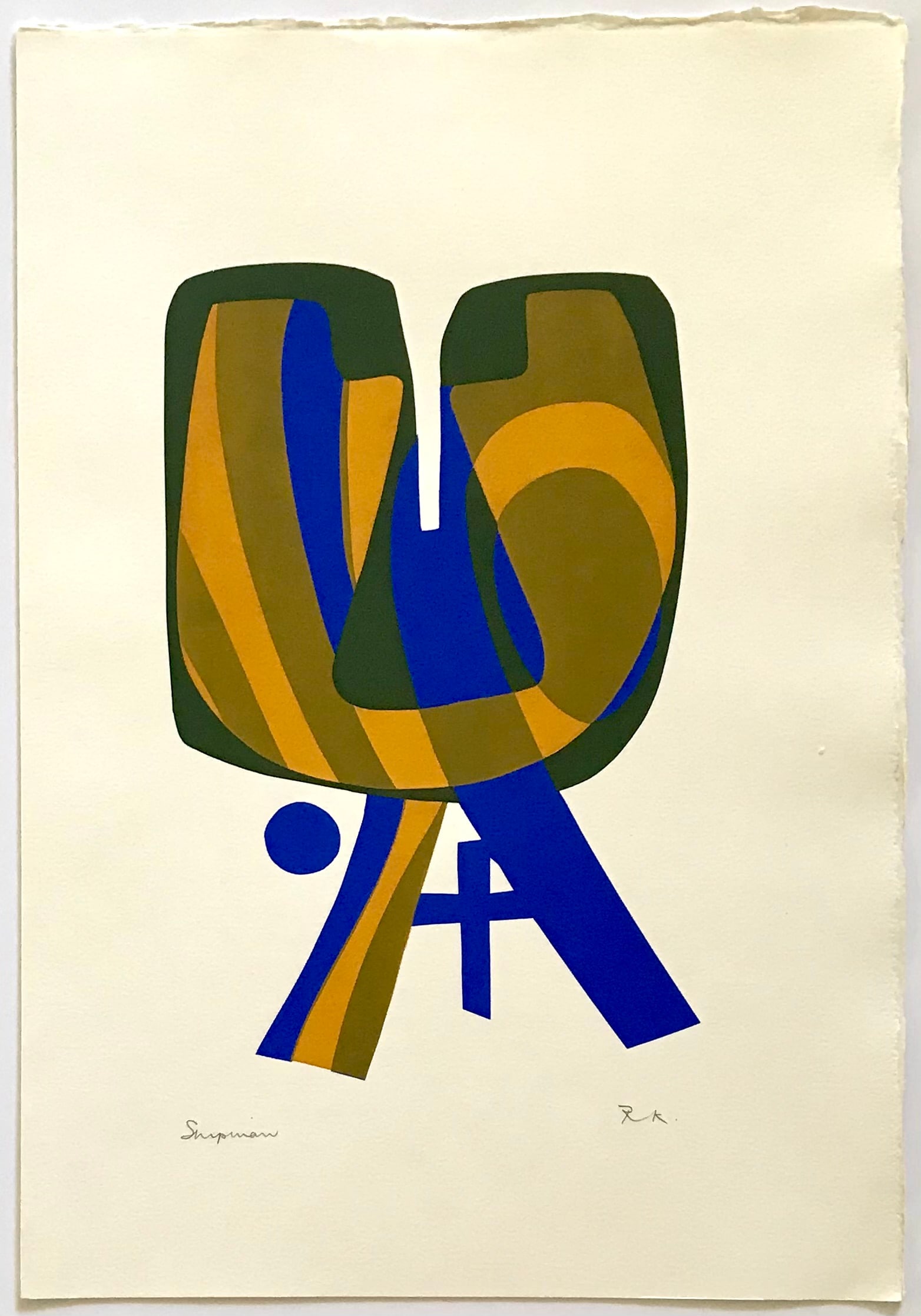 Ronald king signed screenprint Shipman 1967: Title: Ronald king signed screenprint Shipman 1967 Description: Artist: Ronald King Country: Brazil - England Title: Shipman Medium: Screenprint/ (four colors) Marks: Pencil signed and Titled Paper si