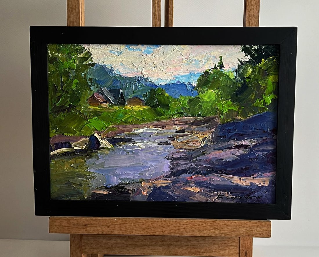 Oil painting Near a mountain stream Boris Serdyuk: Title: Oil painting Near a mountain stream Boris Serdyuk Description: AAA6041*** ABOUT THIS PAINTING **** TITLE: "Near a mountain stream"* ARTISTS: Serdyuk Boris Petrovich* SIZE: 21x30 cm/8.26x11.81 i