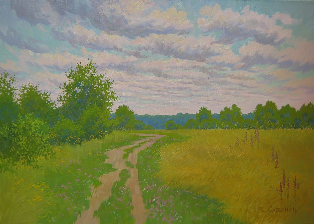 Oil painting Road through the meadows Valery Savenets: Title: Oil painting Road through the meadows Valery Savenets Description: Sav 376*** ABOUT THIS PAINTING **** TITLE: "Road through the meadows"* ARTISTS: Valery Savenets* SIZE: 50x70 cm/'19.68x27.55 i