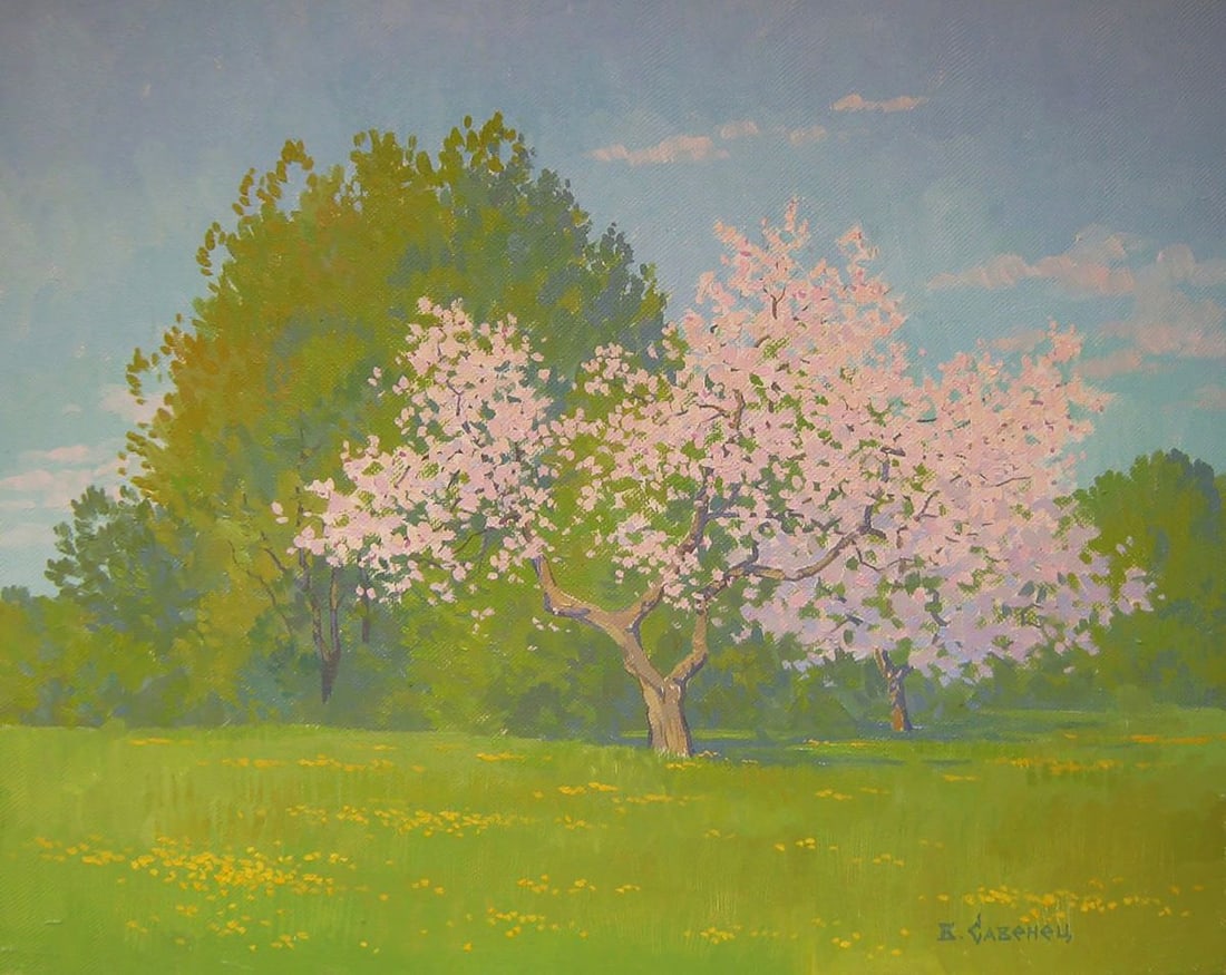 Oil painting The old apple tree is blooming Valery Savenets (1 of 6)
