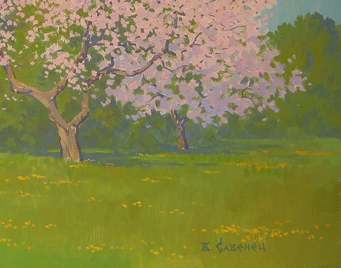 Oil painting The old apple tree is blooming Valery Savenets - 2