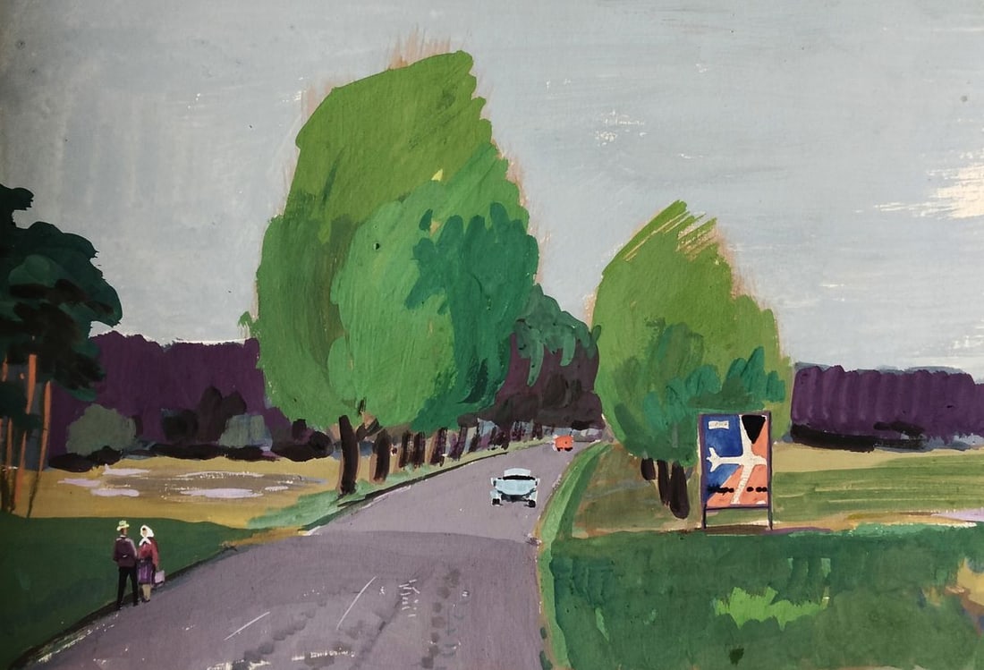 Gouache painting Road to travel Vitaly Duhnevich: Title: Gouache painting Road to travel Vitaly Duhnevich Description: Duhn 81*** ABOUT THIS PAINTING **** TITLE: "Road to travel"* ARTISTS: Vitaly Duhnevich* SIZE: 18x26.5 cm/'7.08x10.23 inches' *