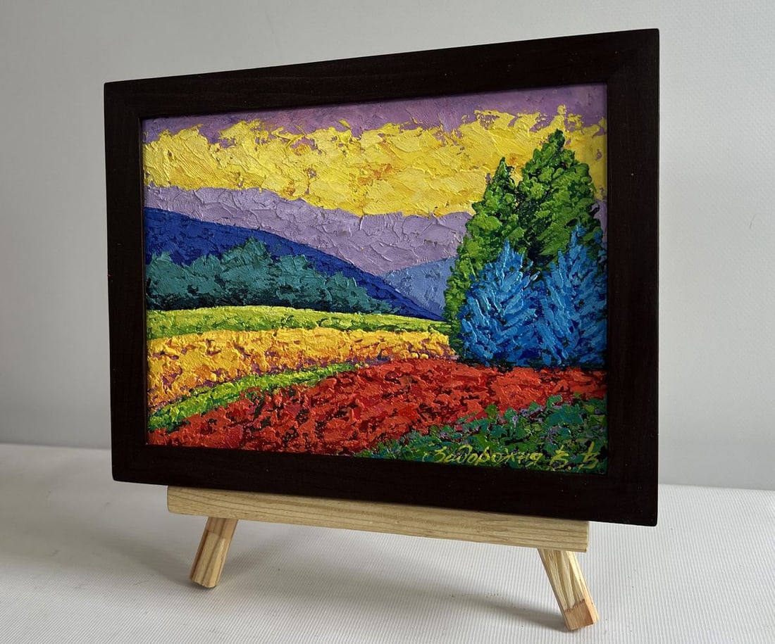 Oil painting Yellow sunset beyond the horizon V. Zadorozhnya - 2