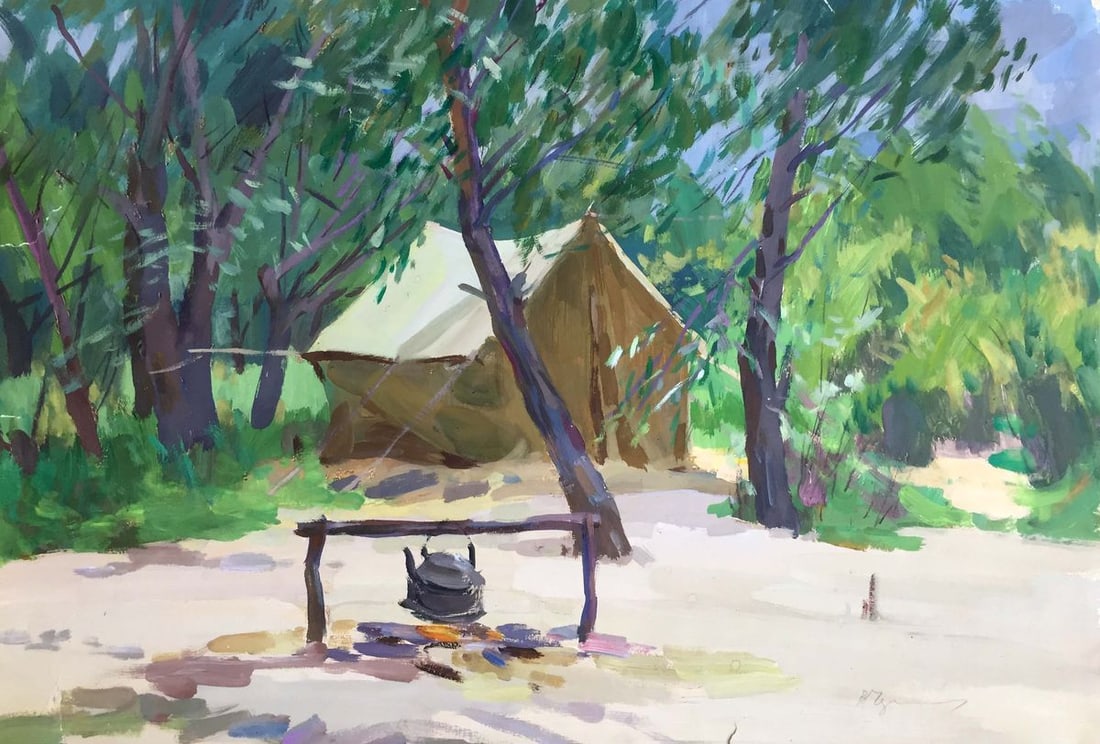 Gouache painting Camp in the woods Chernikov Vladimir Mikhailovich (1 of 12)