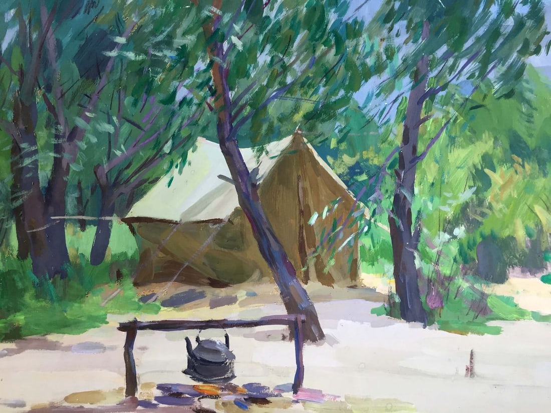 Gouache painting Camp in the woods Chernikov Vladimir Mikhailovich - 2