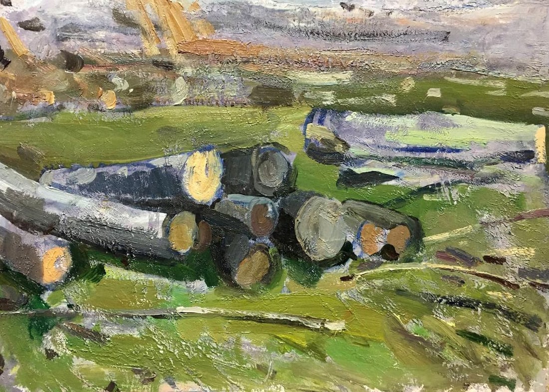 Oil painting Logs Bloshenko Anatoly Mikhailovich: Title: Oil painting Logs Bloshenko Anatoly Mikhailovich Description: 1063 *** ABOUT THIS PAINTING *** * TITLE: "Logs" * ARTISTS: Bloshenko Anatoly Mikhailovich * SIZE: 35x50 cm/'13.77x19.68 inches' * 
