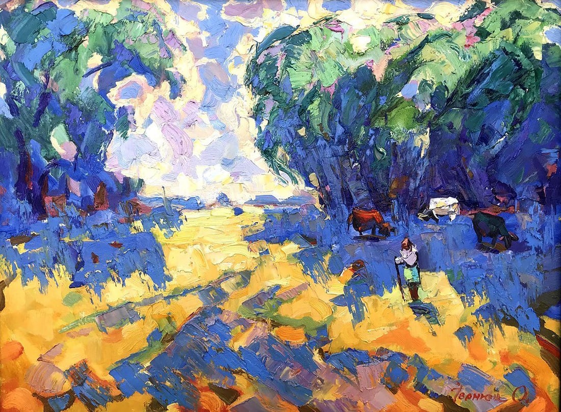 Oil painting Summer day Kalenyuk Alex: Title: Oil painting Summer day Kalenyuk Alex Description: Kalen 1148"Summer Day" is a magnificent oil painting that captures the essence of a tranquil and idyllic landscape. This masterpiece transport