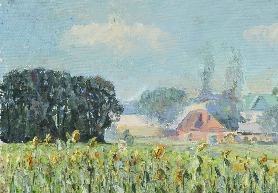 House in the fields oil painting - 3