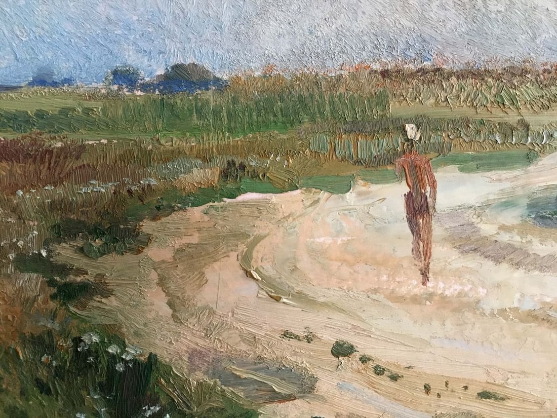 Oil painting Man walks across the field - 2
