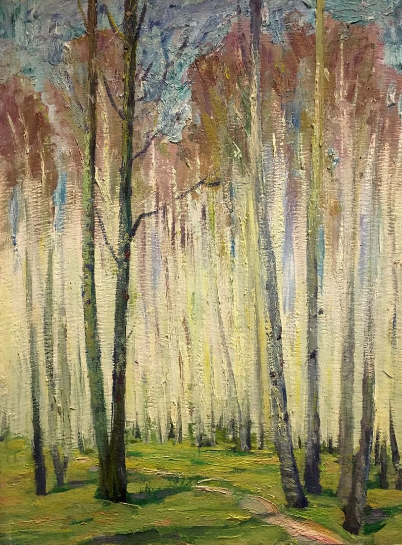 Oil painting Birch Grove Kucherov Alexander Alexandrovich: Title: Oil painting Birch Grove Kucherov Alexander Alexandrovich Description: Verns 138 *** ABOUT THIS PAINTING *** * TITLE: "Birch Grove" * ARTISTS: Kucherov Alexander Alexandrovich * SIZE: 70x50 cm/