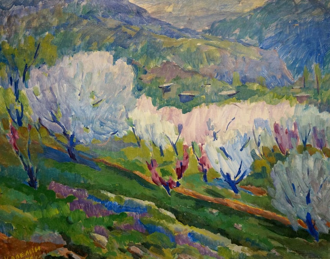 Tempera painting The trees are blooming Karelin Vyacheslav (1 of 8)