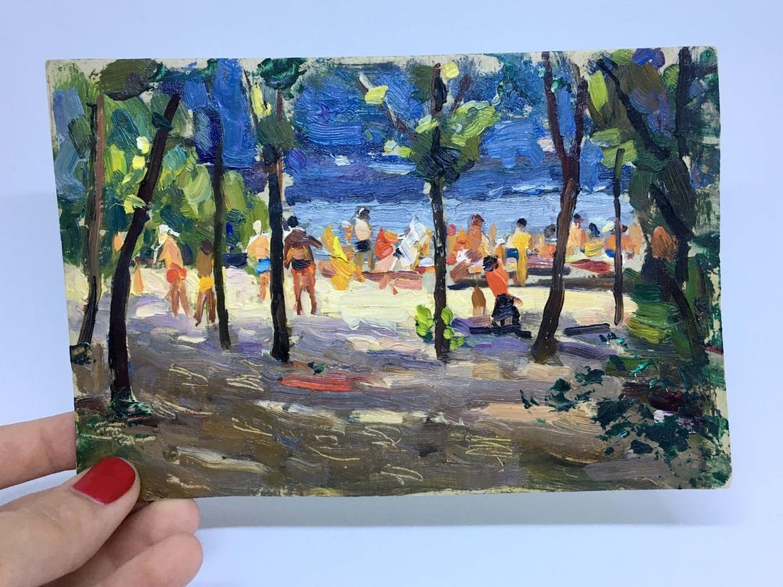 Oil painting People sunbathe Popov I. A.: Title: Oil painting People sunbathe Popov I. A. Description: Verns 944 *** ABOUT THIS PAINTING *** * TITLE: "People sunbathe" * ARTISTS: Popov I. A. * SIZE: 16.5x11 cm/'6.49x4.33 inches' * MEDIUM: