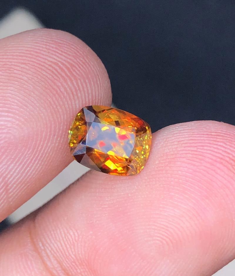 Sparkling Rainbow Fire Natural Cushion Cut Sphene Loose Gemstone For Engagement Ring - 1.90 Carat: Title: Sparkling Rainbow Fire Natural Cushion Cut Sphene Loose Gemstone For Engagement Ring - 1.90 Carat Description: Gemstone: Sphene Carat weight: 1.95 This stunning full fire sphene titanite loose 