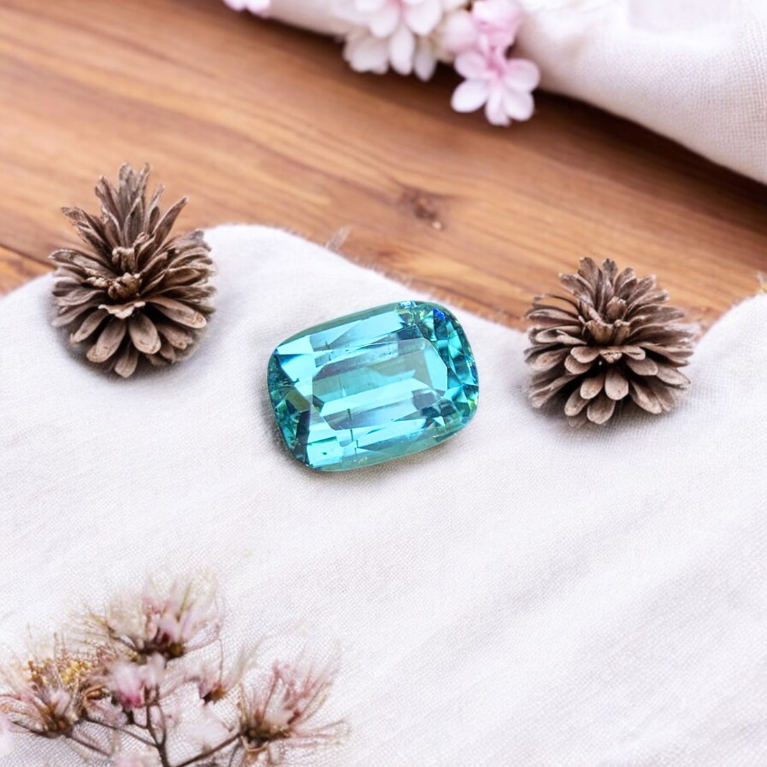 Sea Foam Tourmaline Ring Stone, Natural Tourmaline Loose Gemstone: Title: Sea Foam Tourmaline Ring Stone, Natural Tourmaline Loose Gemstone Description: Dimensions (mm) 7.5 x 5.5 x 4 mm Weight (cts) 1.3 Cushion VS Colours Description Sea Foam Tourmaline Ring Sto