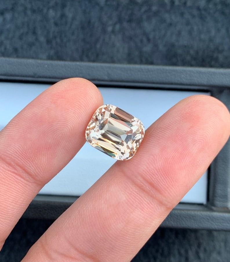 Handmade Sherry Topaz Gemstone: 12.20 CT Faceted Cushion Cut (1 of 10)