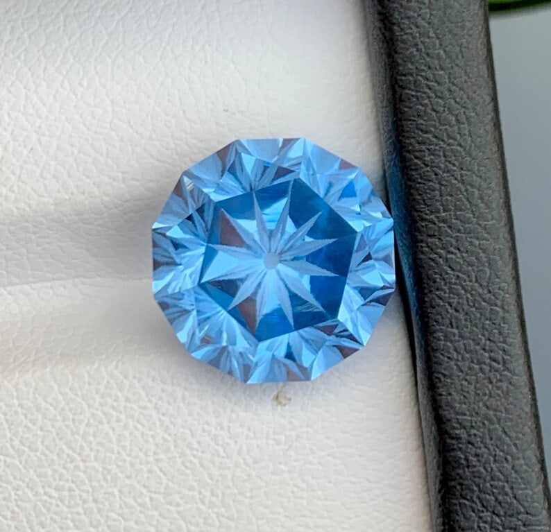 Swiss Blue Topaz Gemstone: 10.80 Carat Flower Cut Loose Stone - 5
