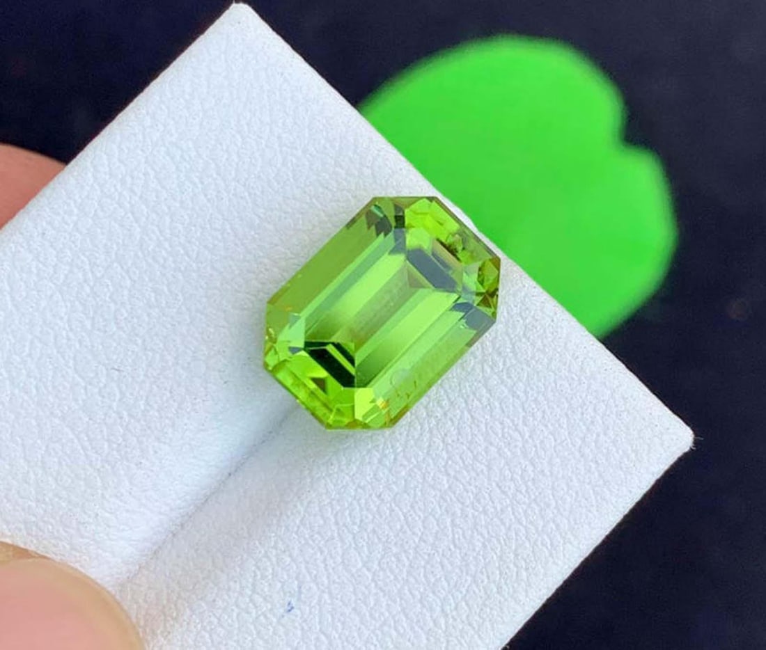 Natural Peridot Gemstones, Top Color Emerald Cut Peridot Loose Gemstone From Pakistan, August - 4