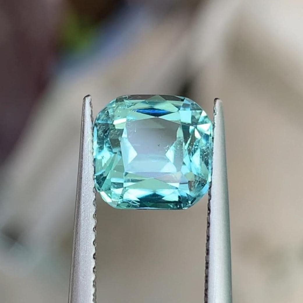 Natural Aqua Green Tourmaline Gemstone Cushion Cut For Ring Making From Afghanistan - 2.230 Carat: Title: Natural Aqua Green Tourmaline Gemstone Cushion Cut For Ring Making From Afghanistan - 2.230 Carat Description: Gemstone: Tourmaline Carat weight: 2.230 Pictures Are Taken Under Natural Daylight