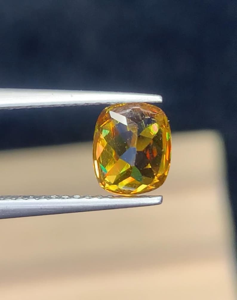 Ultra Fire Natural Titanite Sphene Cushion Cut Gemstone , March Birthstone - 1.60 Carat - 3