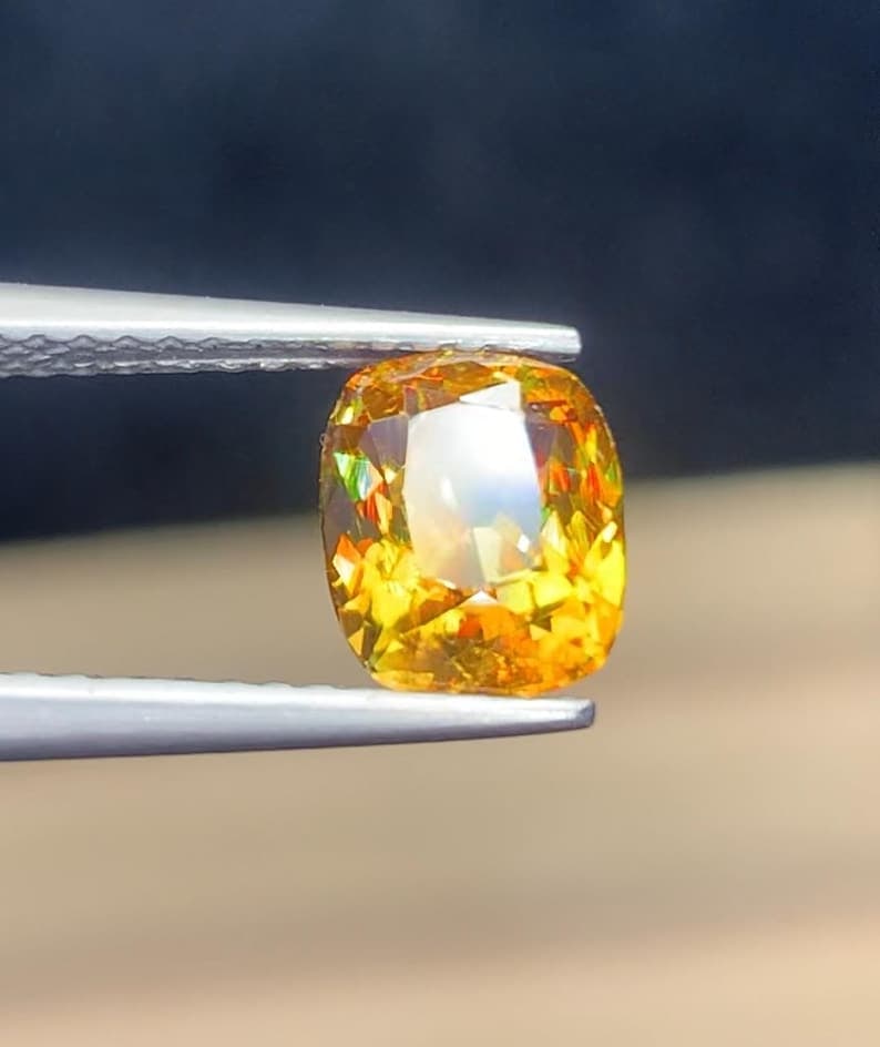 Ultra Fire Natural Titanite Sphene Cushion Cut Gemstone , March Birthstone - 1.60 Carat - 5