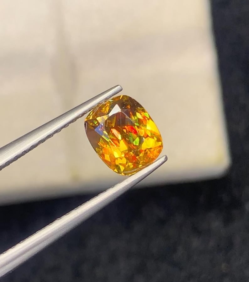 Ultra Fire Natural Titanite Sphene Cushion Cut Gemstone , March Birthstone - 1.60 Carat - 6