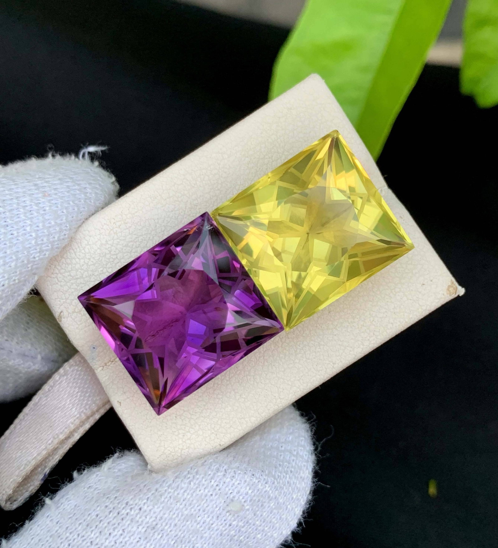 Flower Cut Amethyst Citrine Gemstone Pair: February Birthstone, 44.40 Carat: Title: Flower Cut Amethyst Citrine Gemstone Pair: February Birthstone, 44.40 Carat Description: Gemstone: Amethyst Carat weight: 44.40 Natural Amethyst Gemstone, Fancy Flower Cut Amethyst And Citrine 