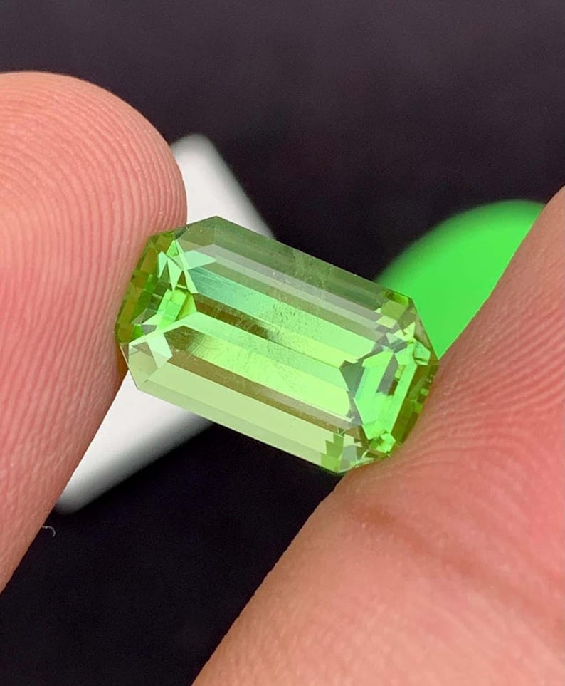 Natural Peridot Gemstones, Top Color Emerald Cut Peridot Loose Gemstone From Pakistan, August (1 of 7)