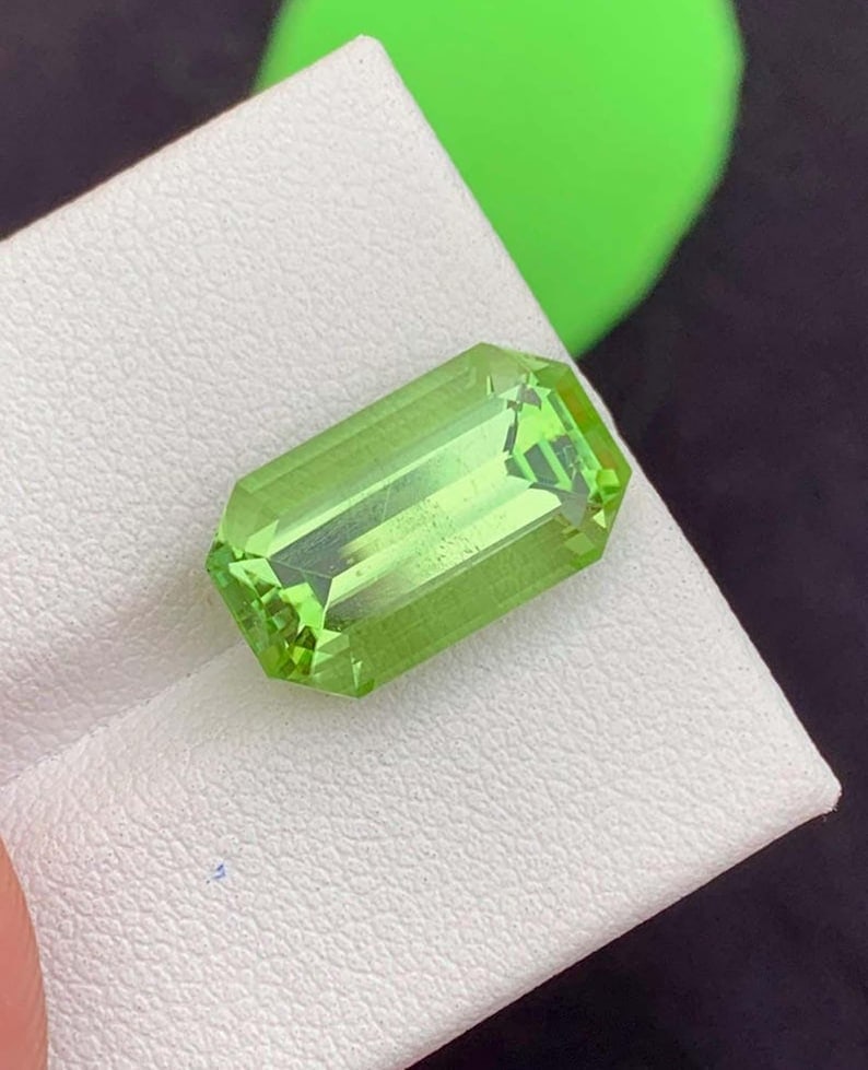 Natural Peridot Gemstones, Top Color Emerald Cut Peridot Loose Gemstone From Pakistan, August - 6