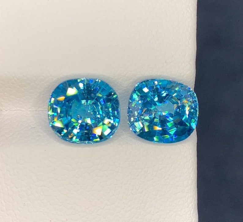 Cambodian Blue Zircon Pair Gemstone : Cushion Cut (1 of 5)