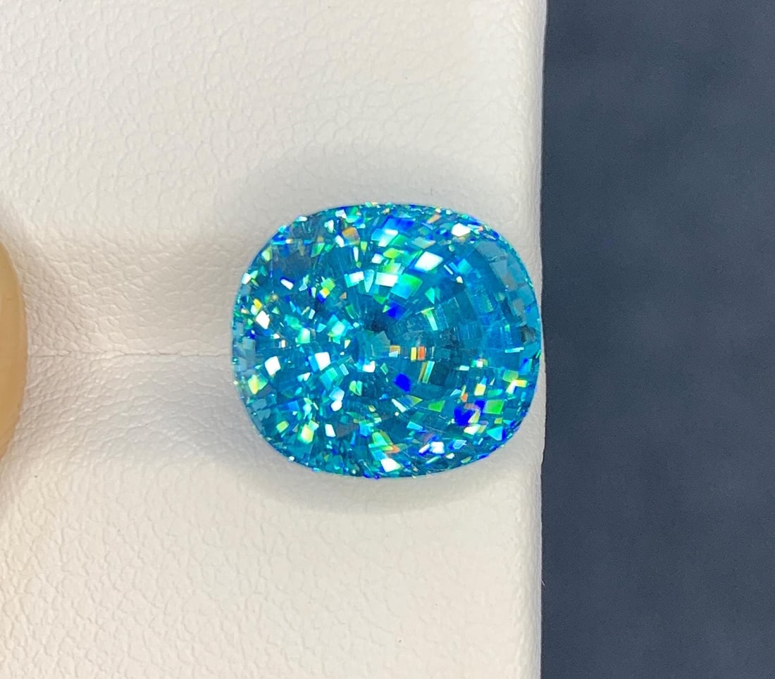 Cambodian Blue Zircon Gemstone : 13.93 CT Cushion Cut (1 of 9)