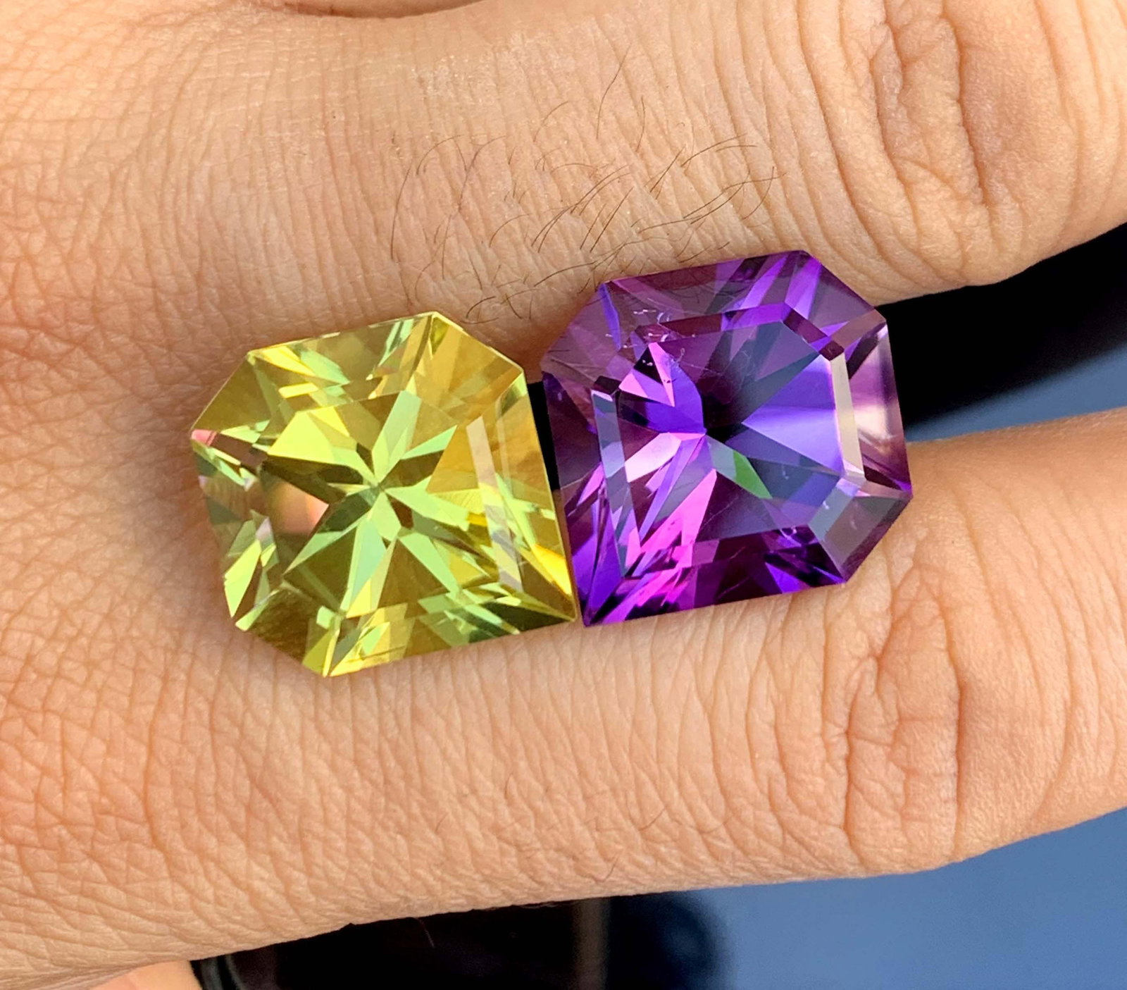 Amethyst Citrine Gemstone Pair: Fancy Asscher Cut, February Birthstone - 4